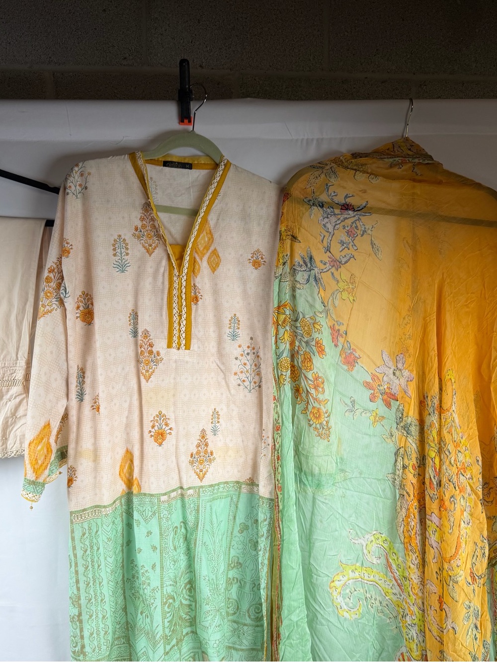 Amirah Cream and Mint Green Floral Kurta with Yellow Accents